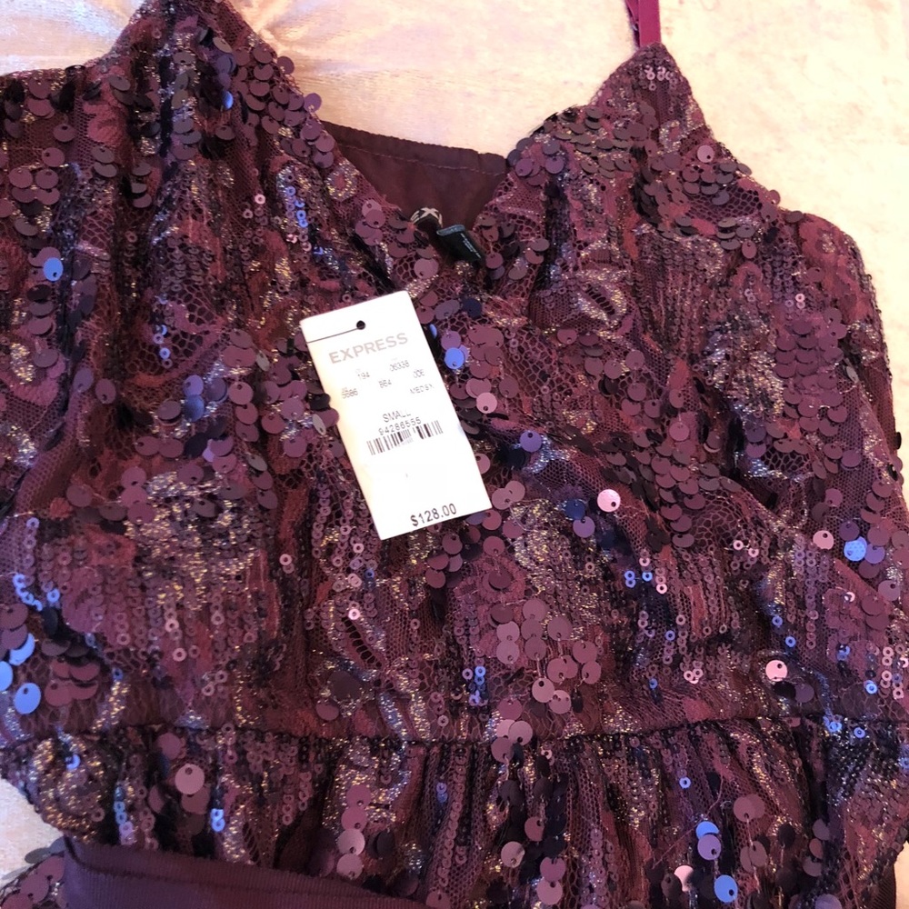 Sexy wine color party dress, sequins work on net - Picture 2 of 2